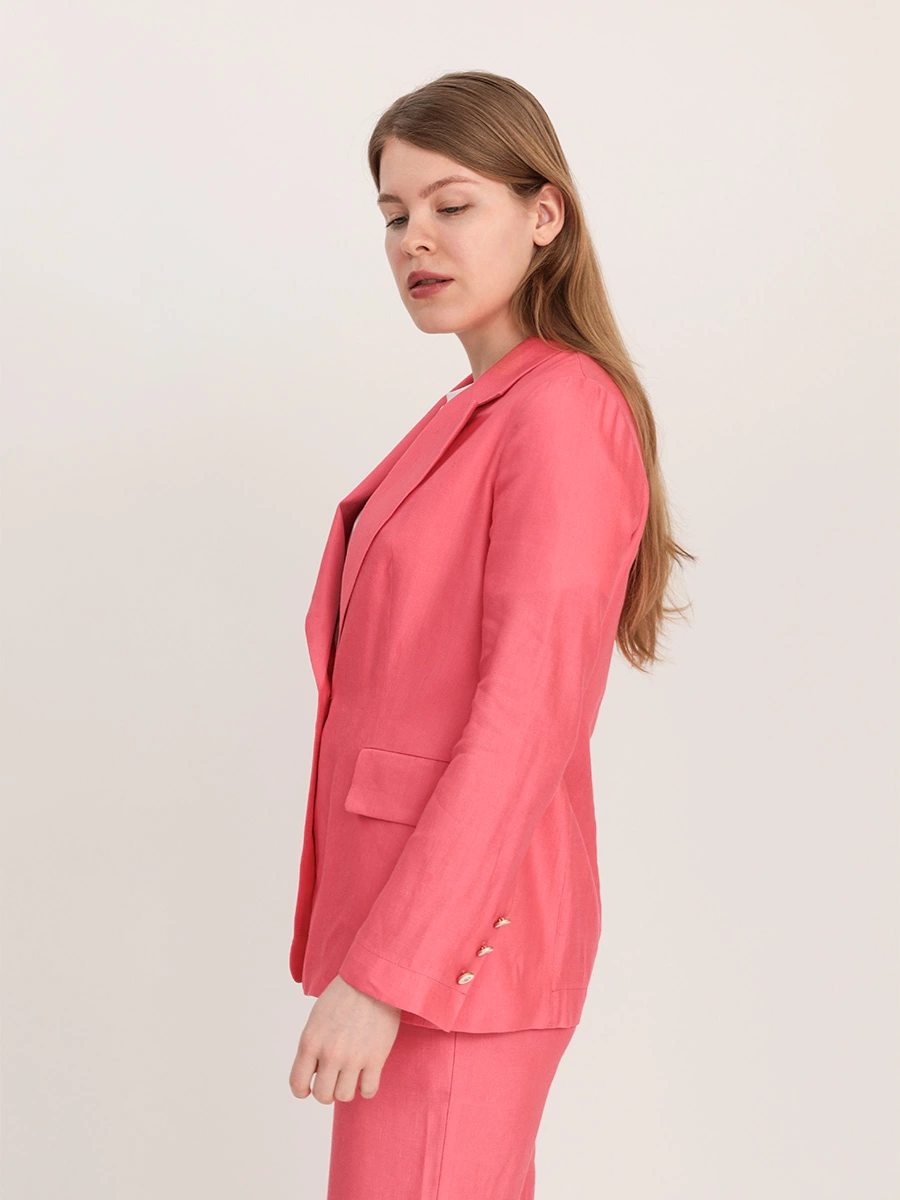 Жакет однобортный свободного кроя из вискозы и льна